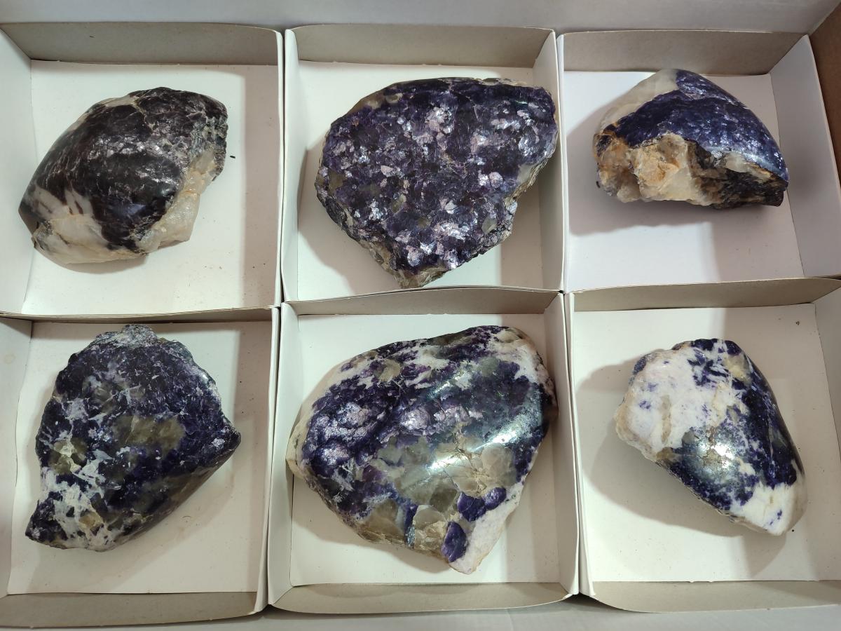 Polished One Side Lithium Silver Leaf Lepidolite Specimens x 6 From Zimbabwe