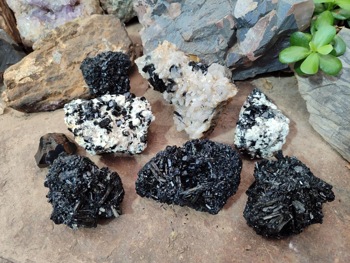 Natural Schorl Black Tourmaline with Associated Minerals x 8 From Erongo, Namibia