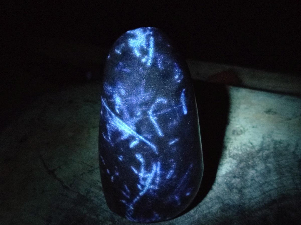 Polished Blue Spotted Spinel in Quartz Standing Display Pieces x 3 From Madagascar