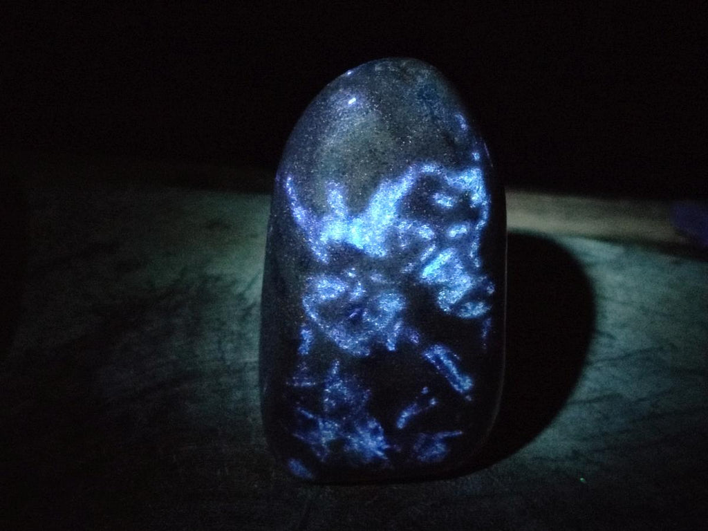 Polished Blue Spotted Spinel in Quartz Standing Display Pieces x 3 From Madagascar