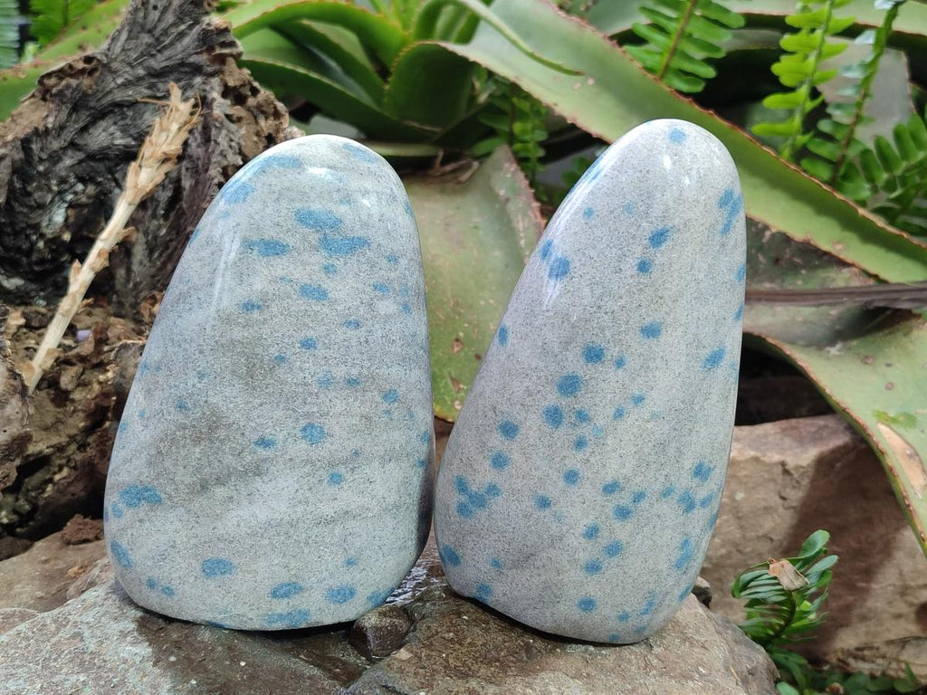 Polished Blue Spotted Spinel in Quartz Standing Display Pieces x 3 From Madagascar
