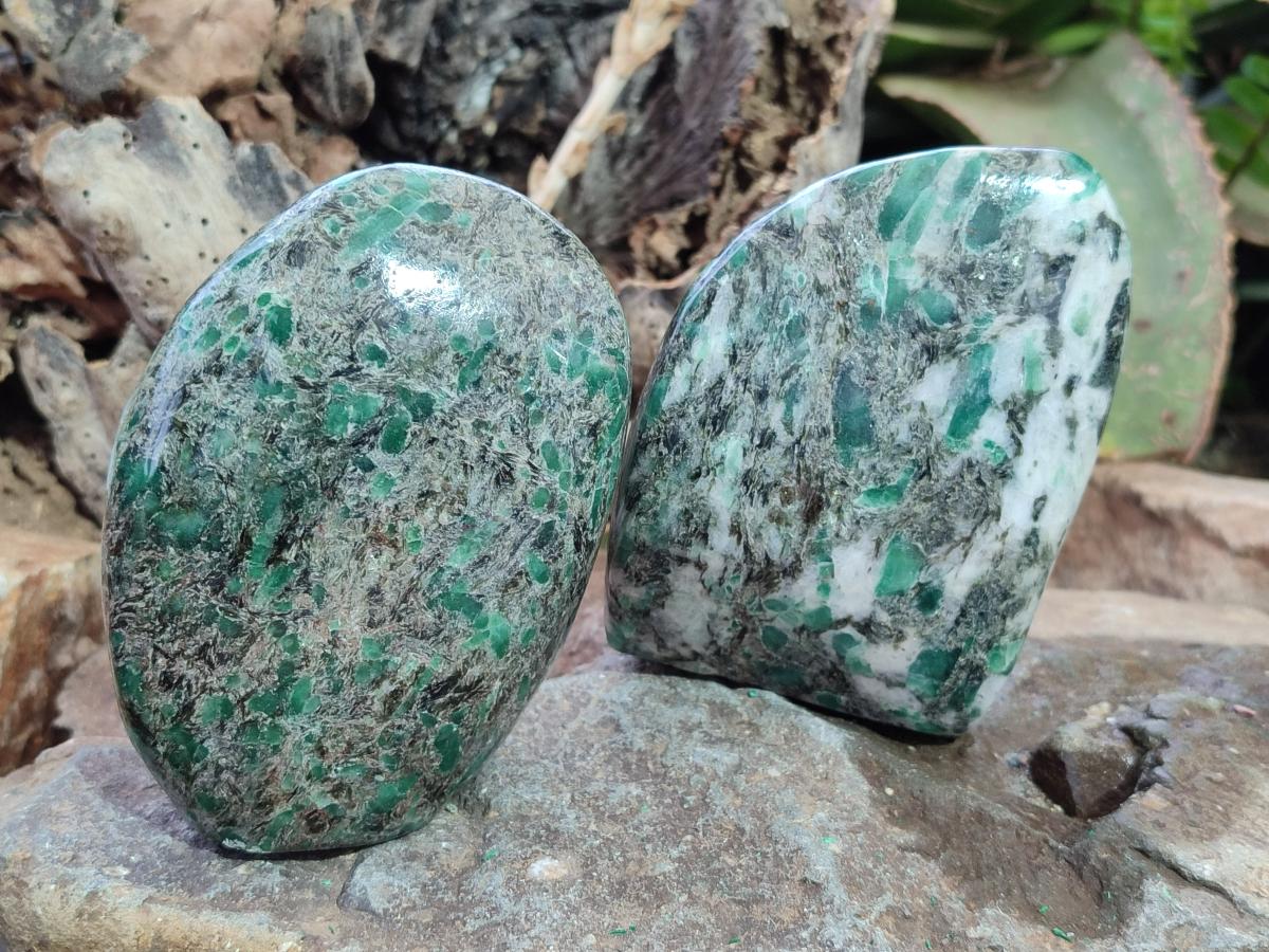 Polished Emerald Mica 'Mutokolite' Standing Display Pieces x 2 From Mutoko, Zimbabwe