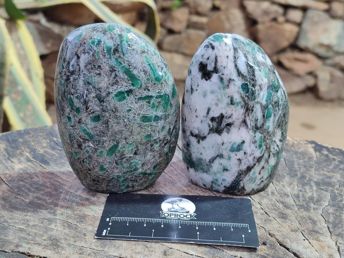 Polished Emerald Mica 'Mutokolite' Standing Display Pieces x 2 From Mutoko, Zimbabwe