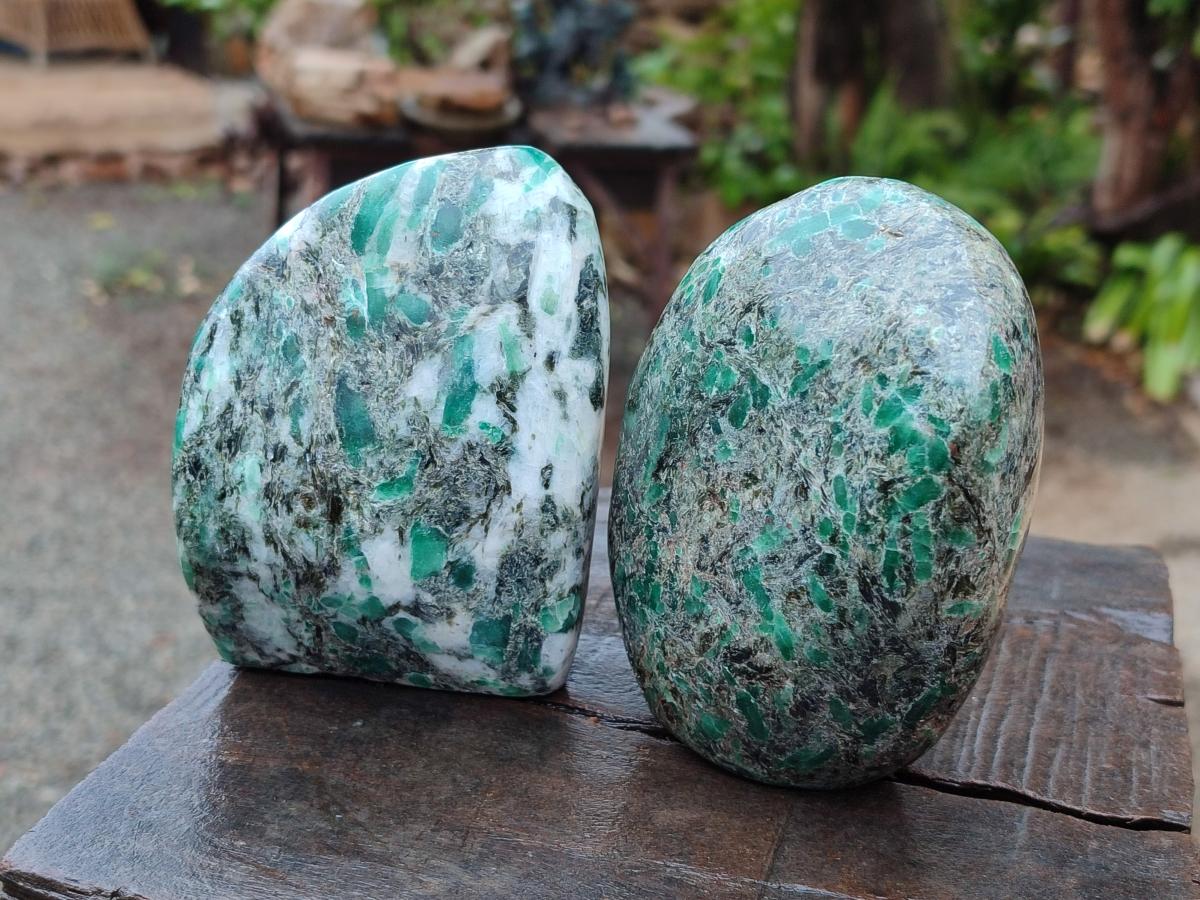 Polished Emerald Mica 'Mutokolite' Standing Display Pieces x 2 From Mutoko, Zimbabwe