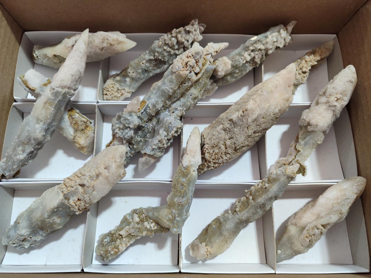 Natural Spearhead Calcite Crystal Specimens x 12 From Albert's Mountain, Lesotho