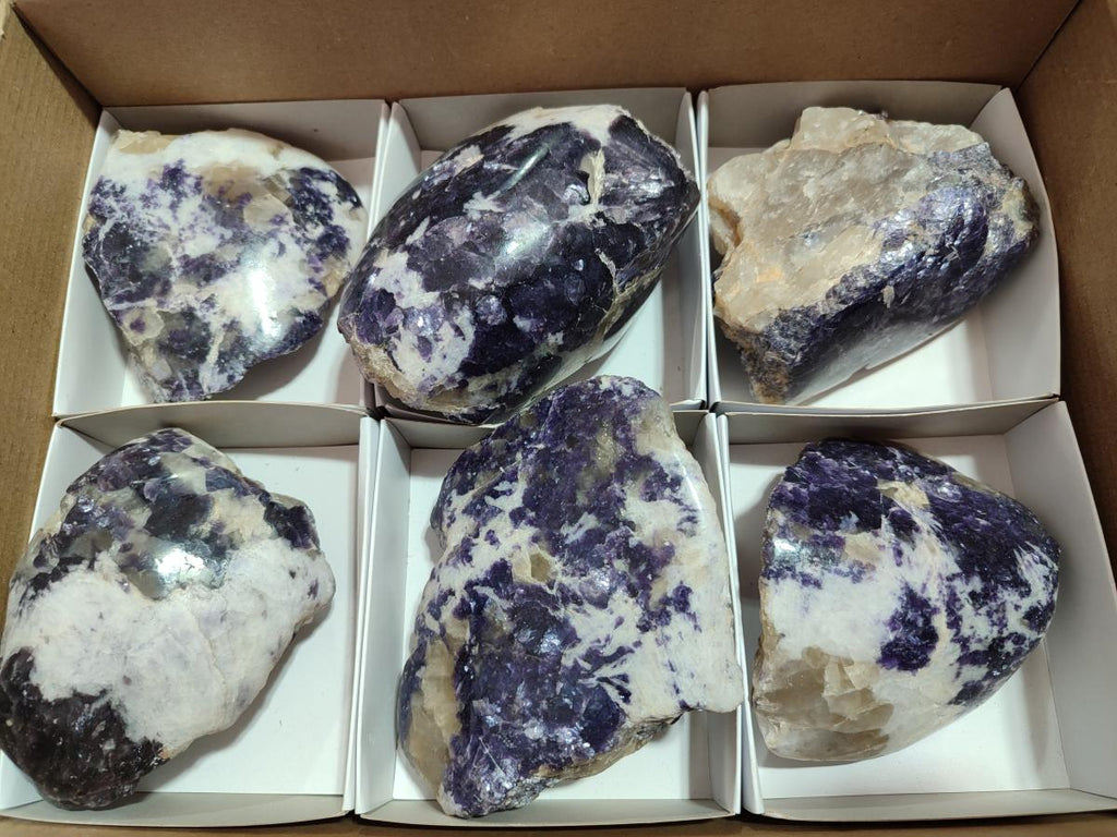 Polished One Side Lithium Silver Leaf Lepidolite Specimens x 6 From Zimbabwe