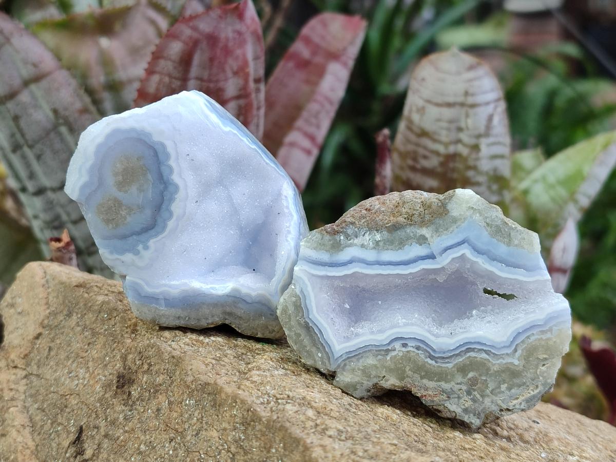 Polished One Side Blue Lace Agate Geodes x 12 From Nsanje, Malawi - Toprock Gemstones and Minerals 