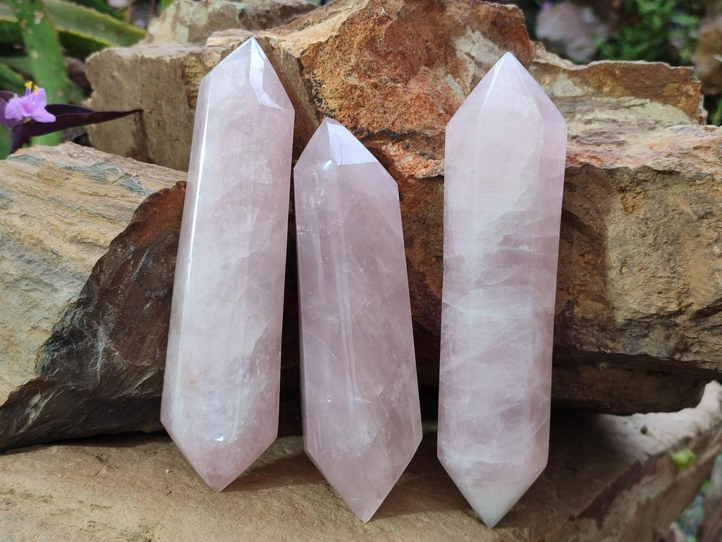 Polished Double Terminated Gemmy Rose Quartz Crystals x 4 From Madagascar - Toprock Gemstones and Minerals 