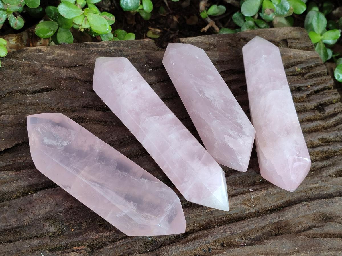Polished Double Terminated Gemmy Rose Quartz Crystals x 4 From Madagascar - Toprock Gemstones and Minerals 