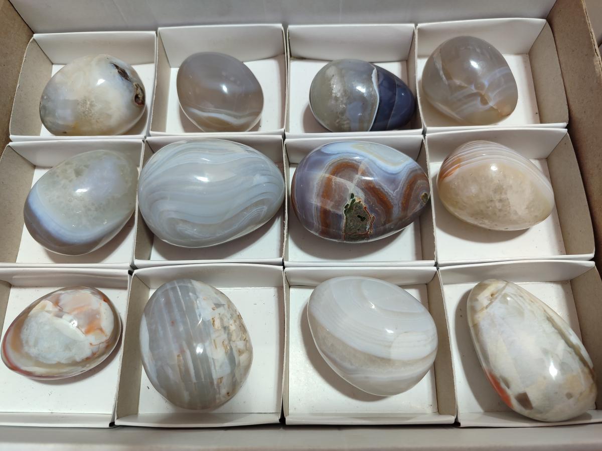 Polished Shashe River Agate Eggs x 12 From Shashe River, Zimbabwe - Toprock Gemstones and Minerals 