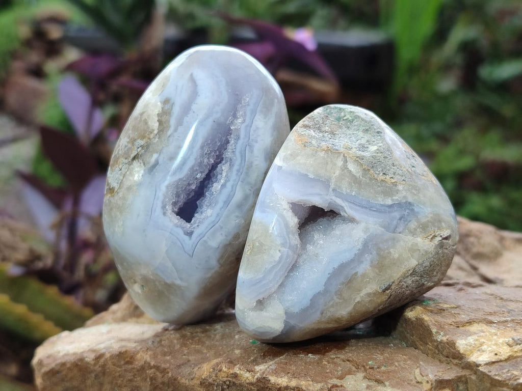 Polished and Natural Blue Lace Agate Standing Display Pieces x 12 From Nsanje, Malawi - Toprock Gemstones and Minerals 