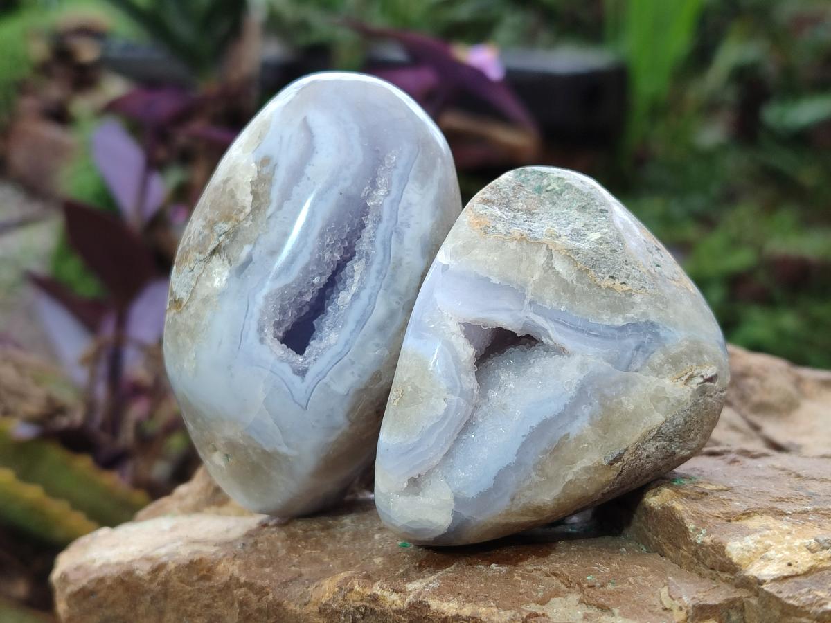 Polished and Natural Blue Lace Agate Standing Display Pieces x 12 From Nsanje, Malawi - Toprock Gemstones and Minerals 