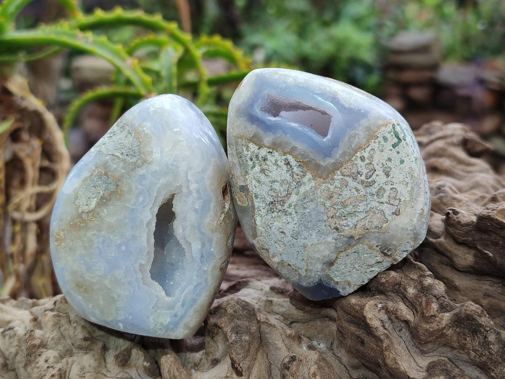 Polished and Natural Blue Lace Agate Standing Display Pieces x 12 From Nsanje, Malawi - Toprock Gemstones and Minerals 