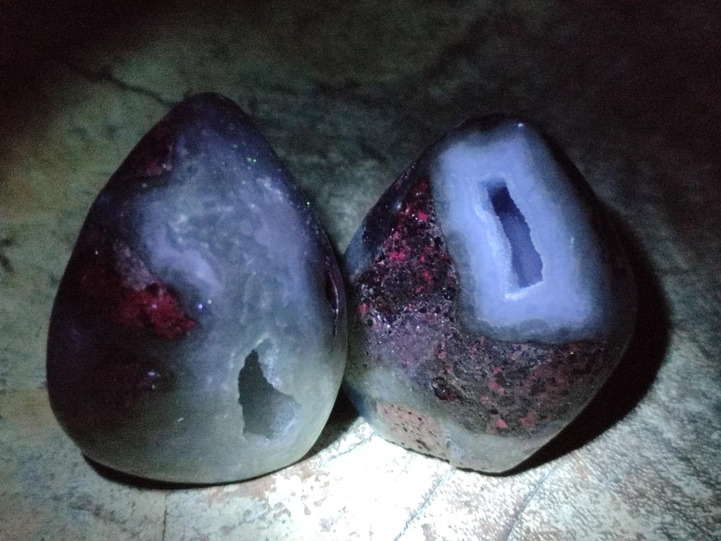 Polished and Natural Blue Lace Agate Standing Display Pieces x 12 From Nsanje, Malawi - Toprock Gemstones and Minerals 