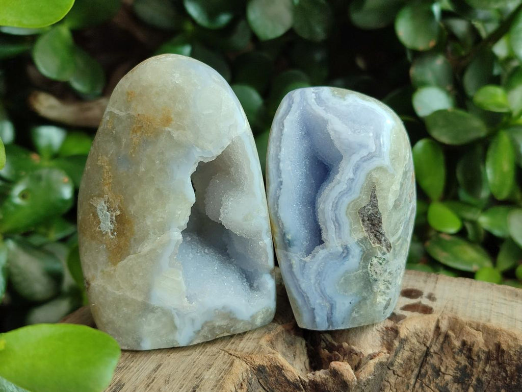 Polished and Natural Blue Lace Agate Standing Display Pieces x 12 From Nsanje, Malawi - Toprock Gemstones and Minerals 
