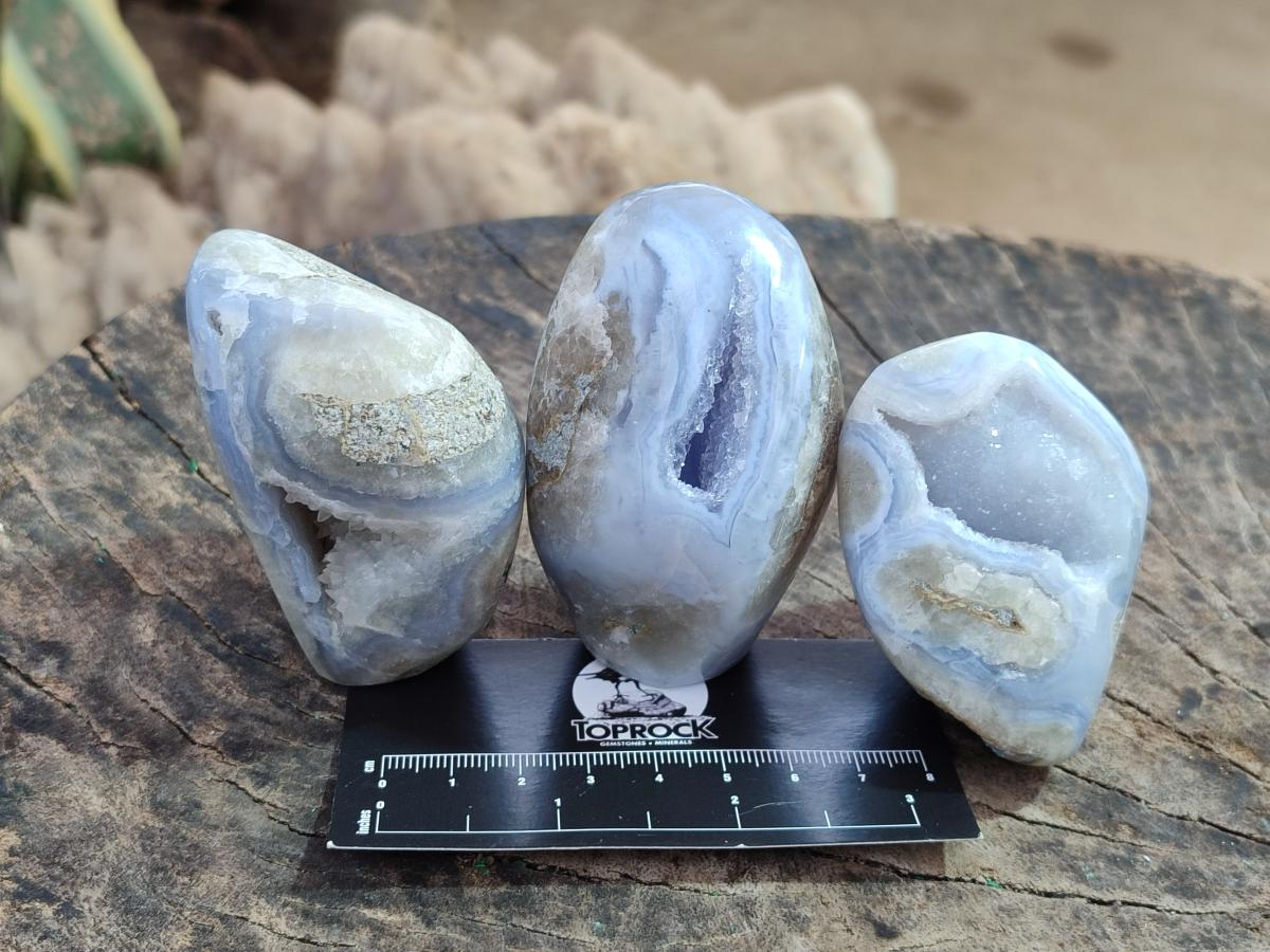 Polished and Natural Blue Lace Agate Standing Display Pieces x 12 From Nsanje, Malawi - Toprock Gemstones and Minerals 