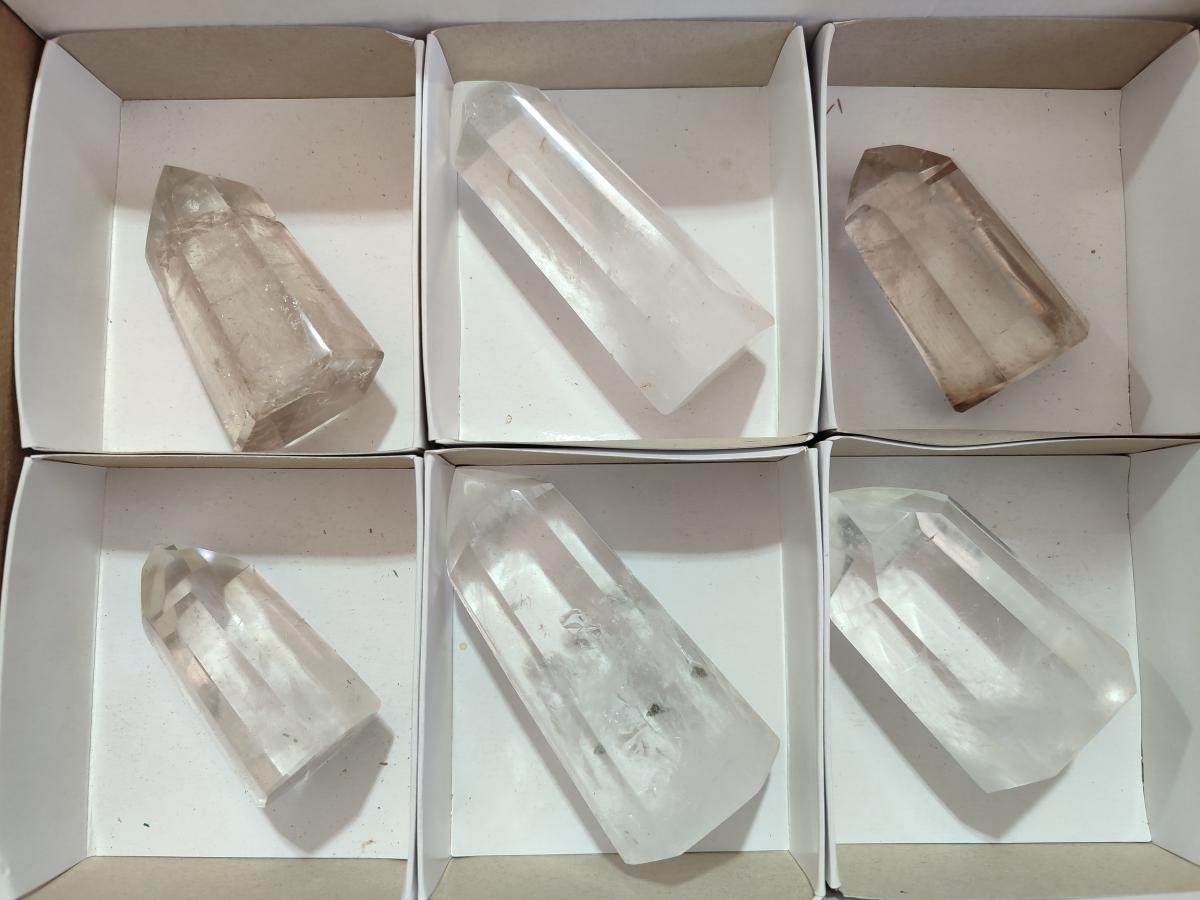 Polished Clear and Smokey Quartz Crystals x 6 From Madagascar - Toprock Gemstones and Minerals 