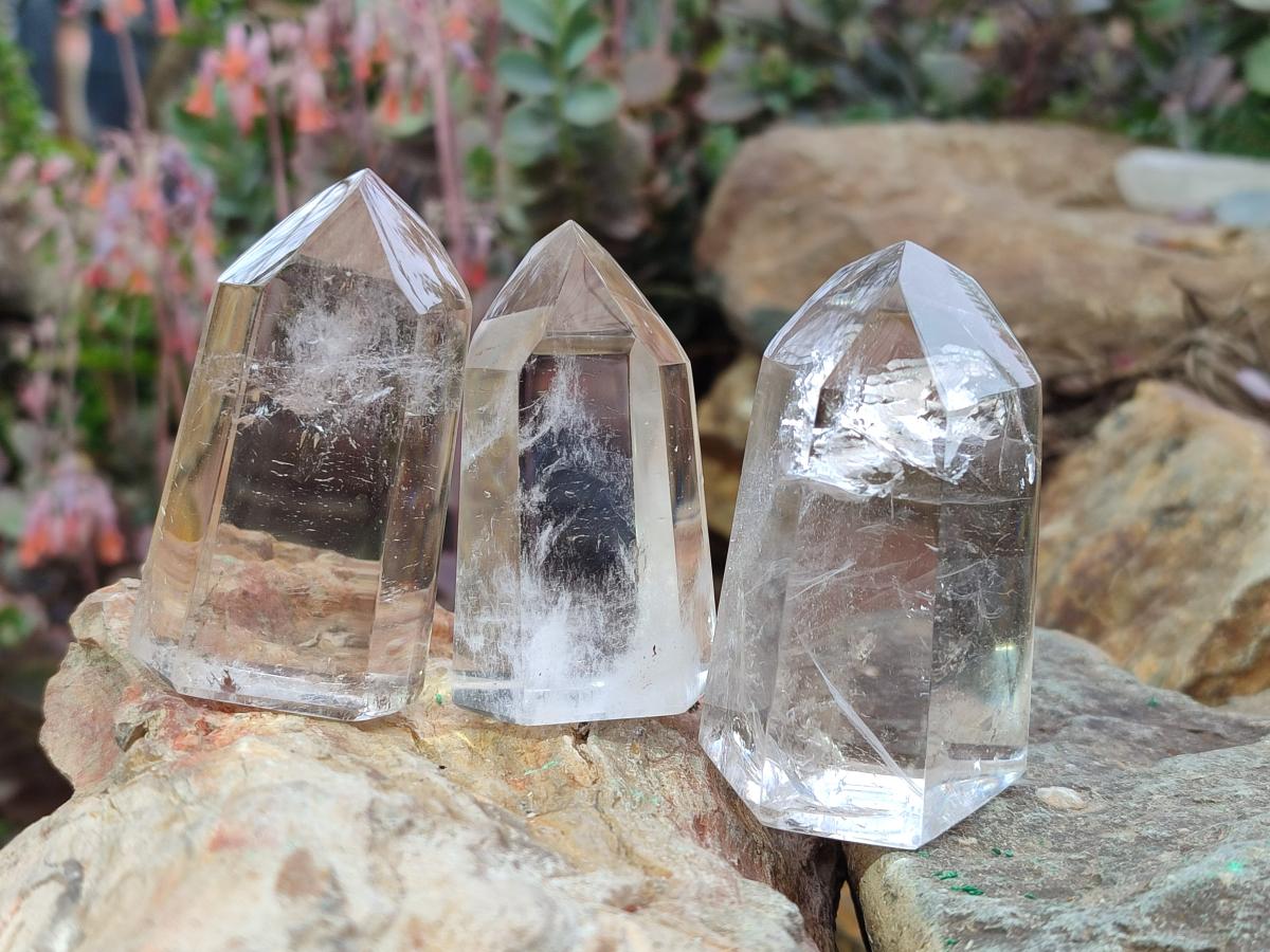 Polished Clear and Smokey Quartz Crystals x 6 From Madagascar - Toprock Gemstones and Minerals 