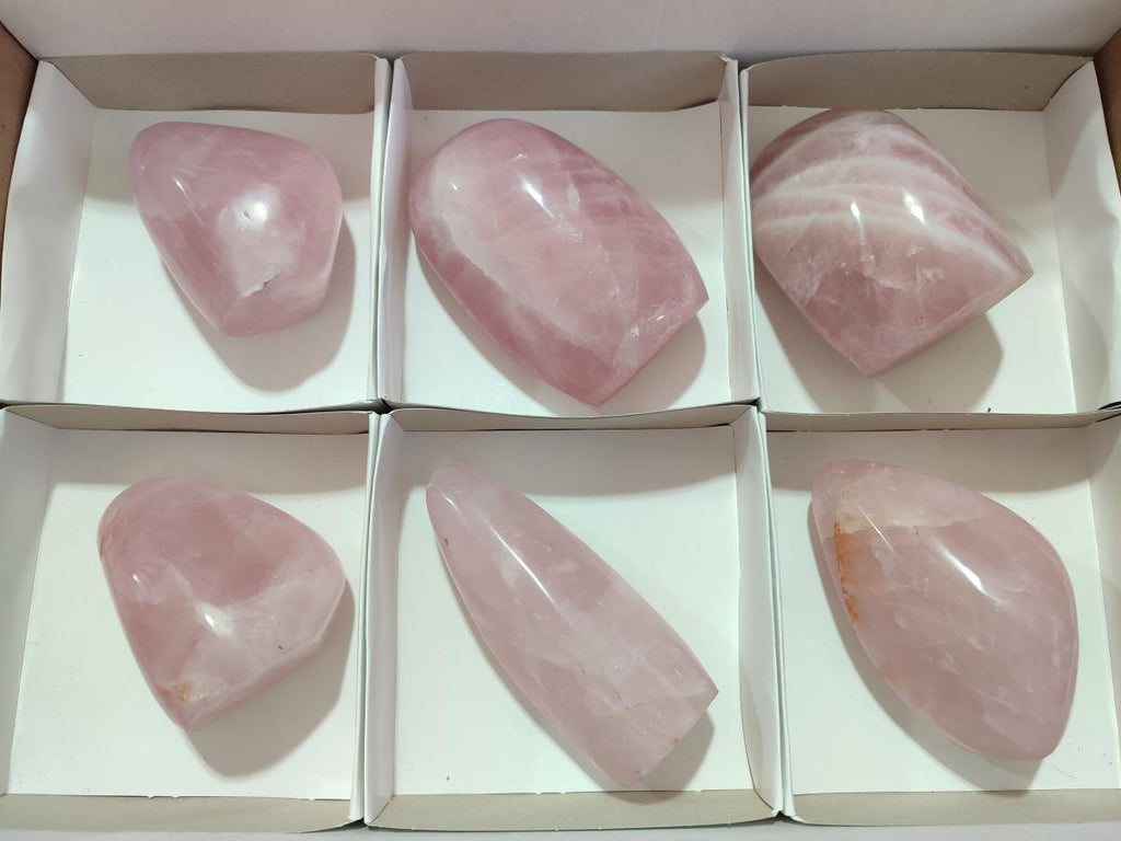 Polished Rose Quartz Standing Display Pieces x 6 From Zimbabwe - Toprock Gemstones and Minerals 
