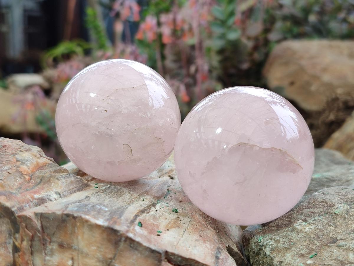 Polished Gemmy Rose Quartz Spheres x 6 From Madagascar - Toprock Gemstones and Minerals 