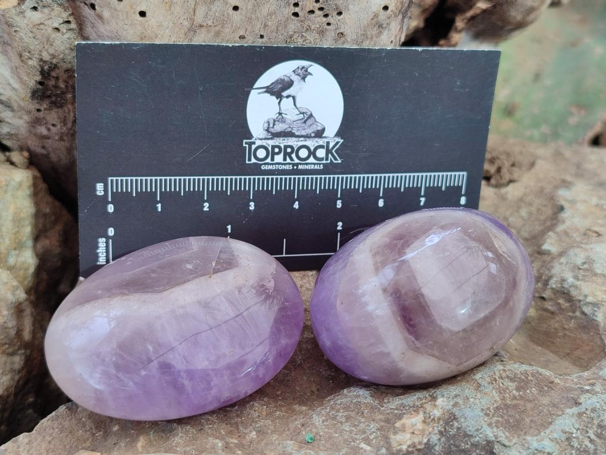 Polished Chevron Amethyst Galets x 20 From Madagascar - Toprock Gemstones and Minerals 