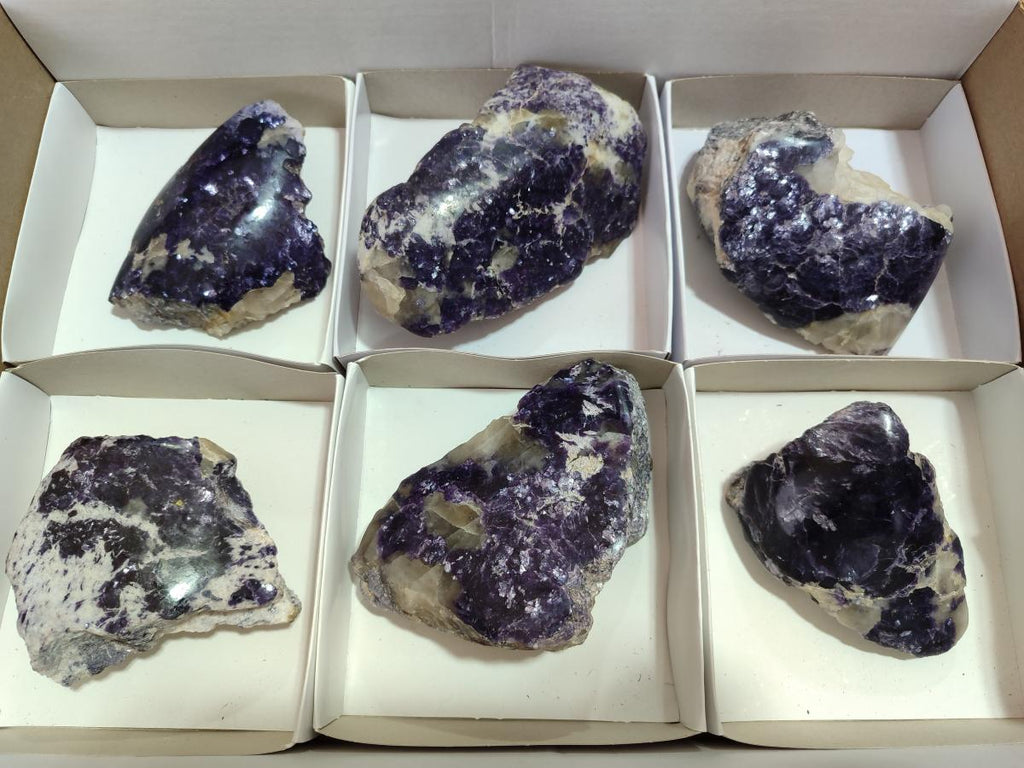 Polished One Side Lithium Silver Leaf Lepidolite Specimens x 6 From Zimbabwe - Toprock Gemstones and Minerals 