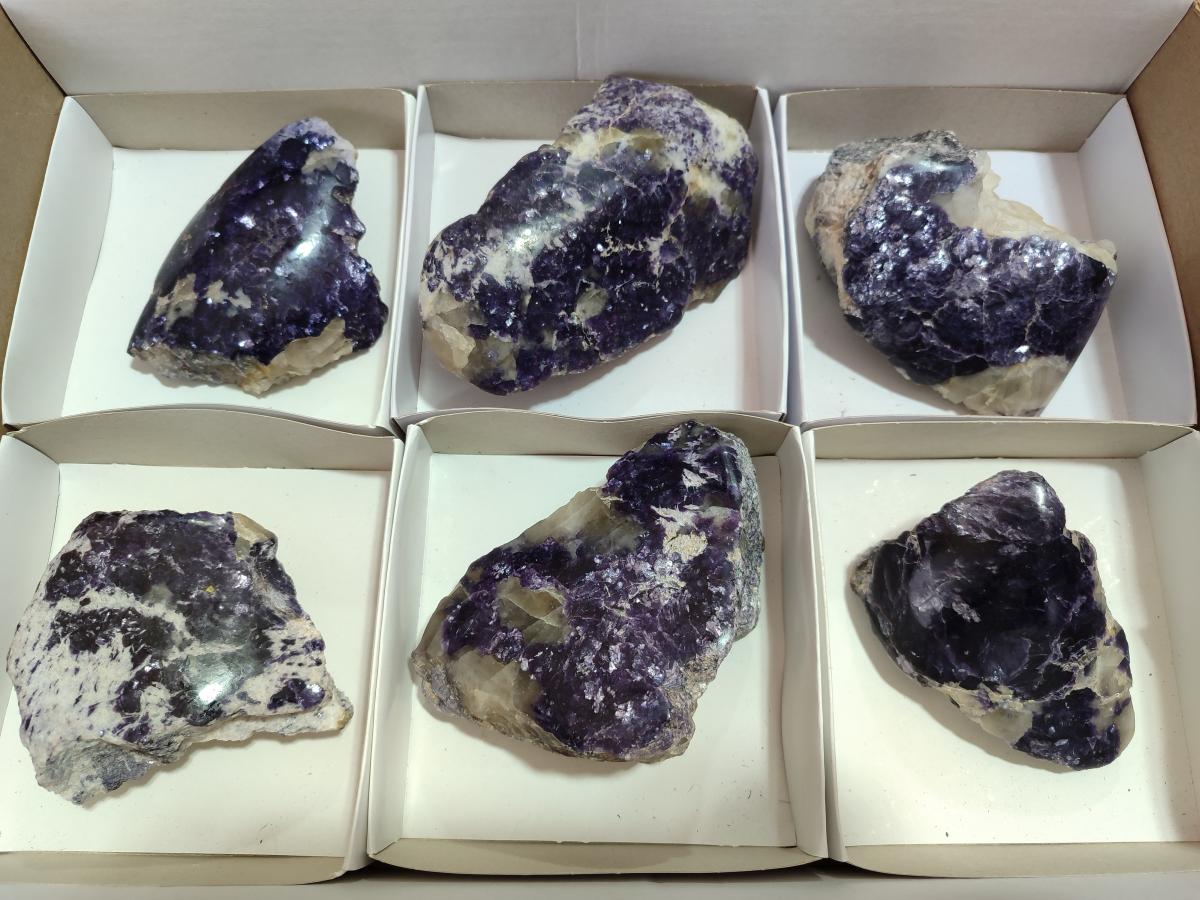 Polished One Side Lithium Silver Leaf Lepidolite Specimens x 6 From Zimbabwe - Toprock Gemstones and Minerals 