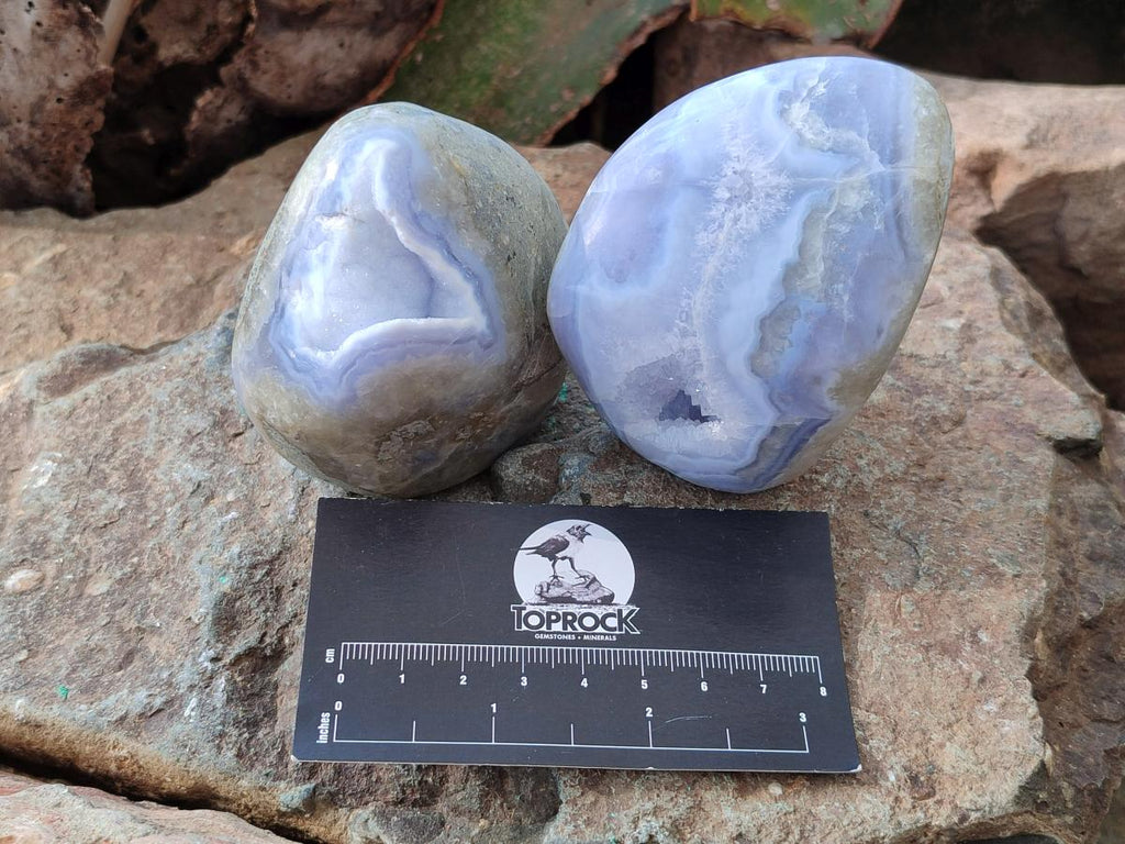 Polished and Natural Blue Lace Agate Standing Display Pieces x 5 From Nsanje, Malawi - Toprock Gemstones and Minerals 