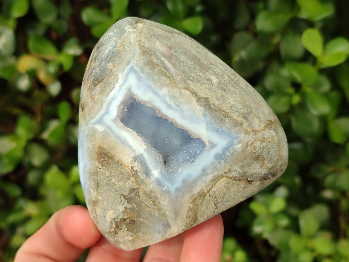 Polished and Natural Blue Lace Agate Standing Display Pieces x 5 From Nsanje, Malawi - Toprock Gemstones and Minerals 