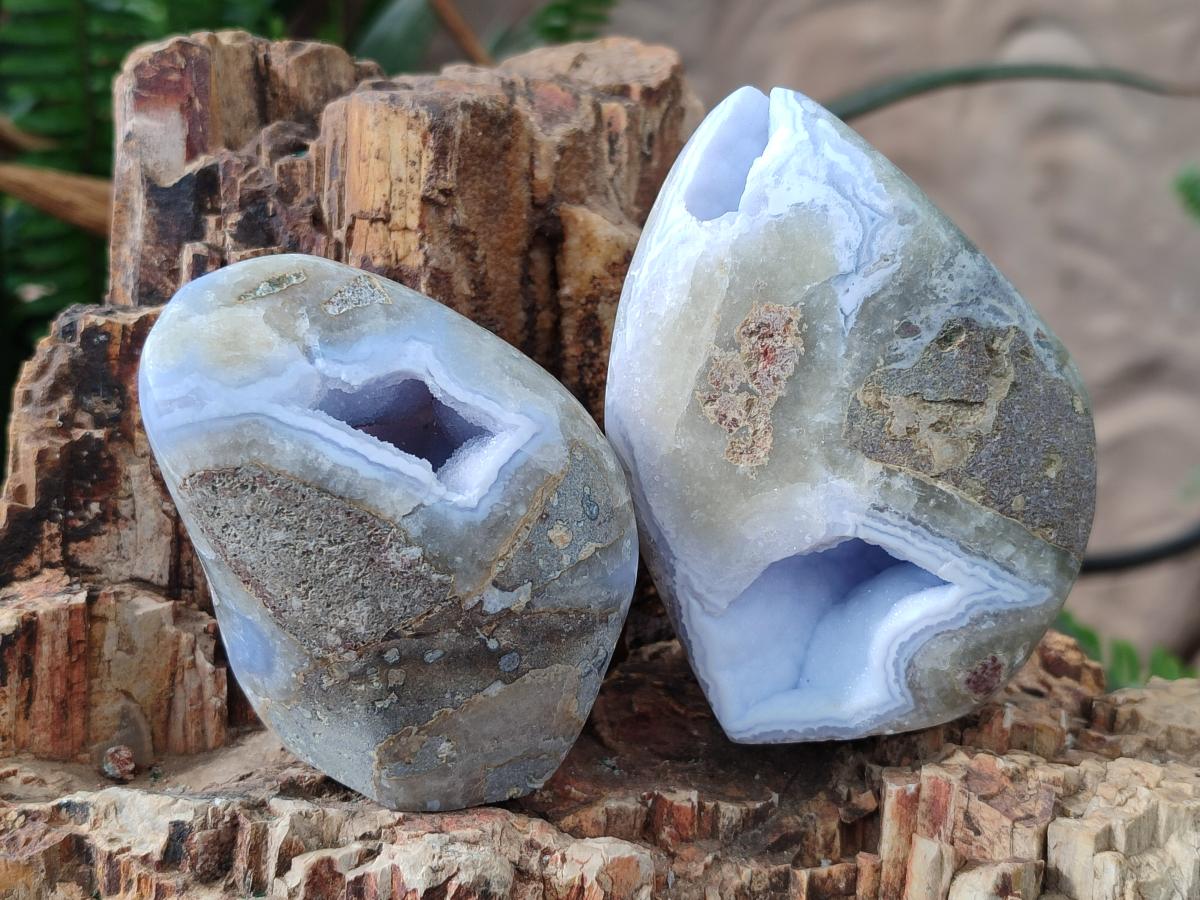 Polished and Natural Blue Lace Agate Standing Display Pieces x 5 From Nsanje, Malawi - Toprock Gemstones and Minerals 