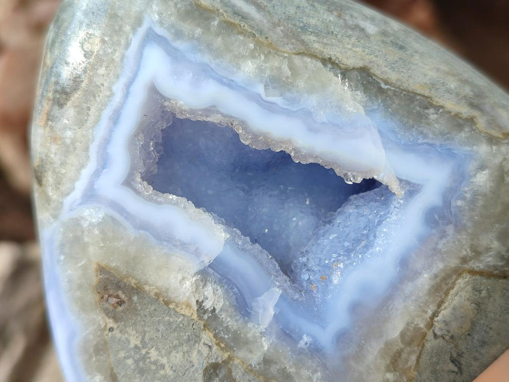Polished and Natural Blue Lace Agate Standing Display Pieces x 5 From Nsanje, Malawi - Toprock Gemstones and Minerals 