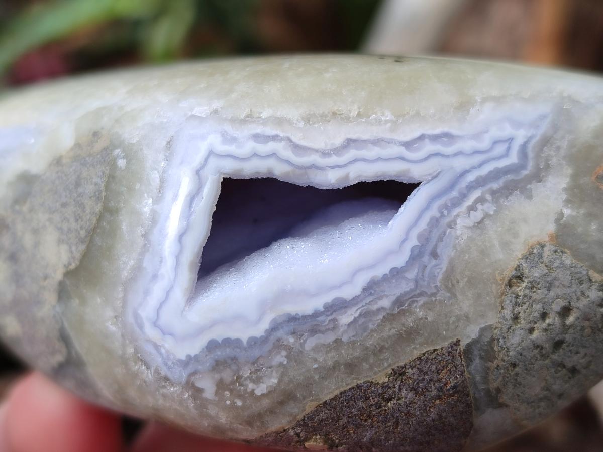 Polished and Natural Blue Lace Agate Standing Display Pieces x 5 From Nsanje, Malawi - Toprock Gemstones and Minerals 