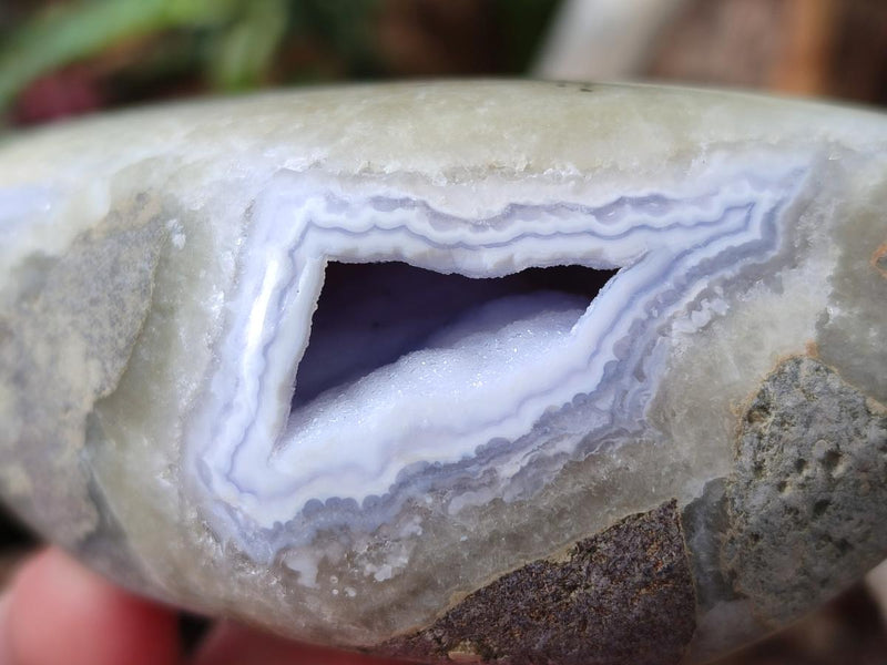 Polished and Natural Blue Lace Agate Standing Display Pieces x 5 From Nsanje, Malawi - Toprock Gemstones and Minerals 