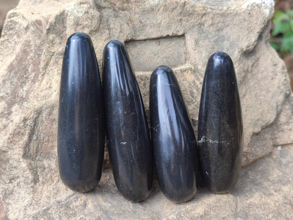 Polished Black Basalt Massage Wands x 12 From Madagascar - Toprock Gemstones and Minerals 
