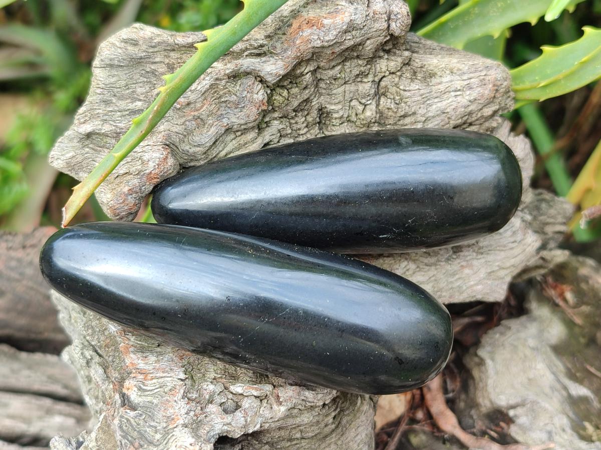 Polished Black Basalt Massage Wands x 12 From Madagascar - Toprock Gemstones and Minerals 