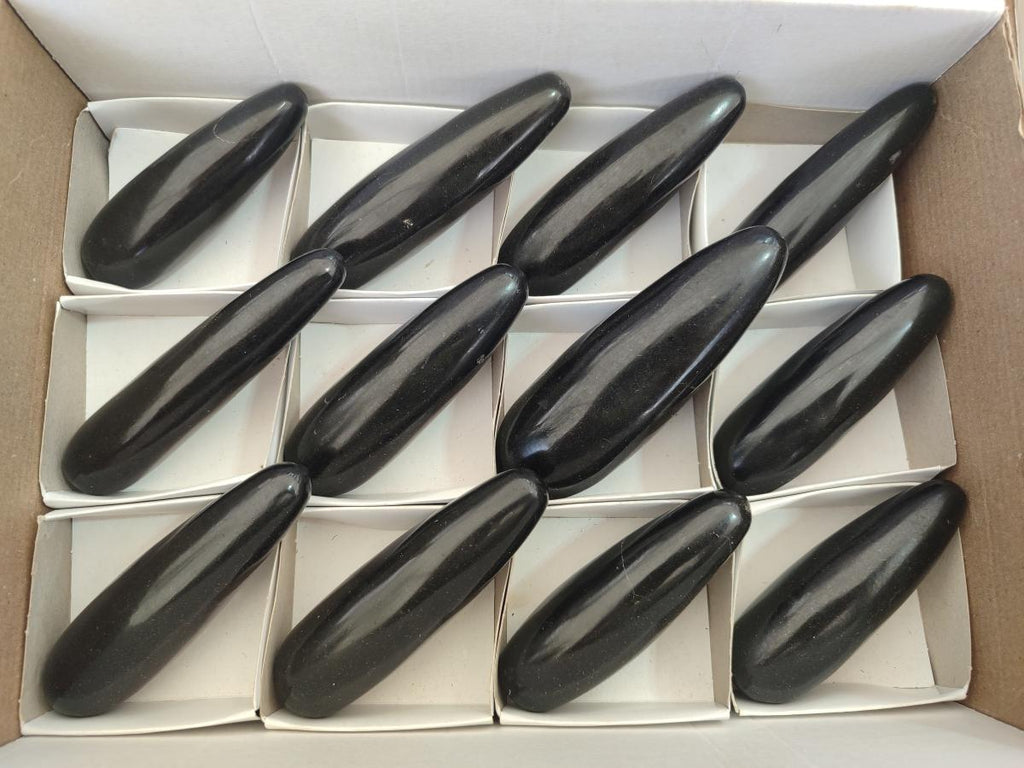 Polished Black Basalt Massage Wands x 12 From Madagascar - Toprock Gemstones and Minerals 