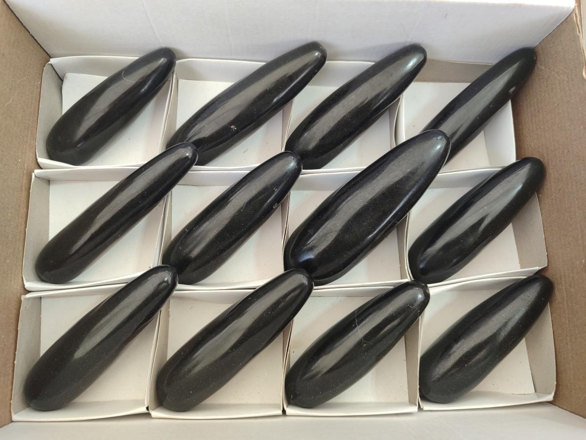 Polished Black Basalt Massage Wands x 12 From Madagascar - Toprock Gemstones and Minerals 