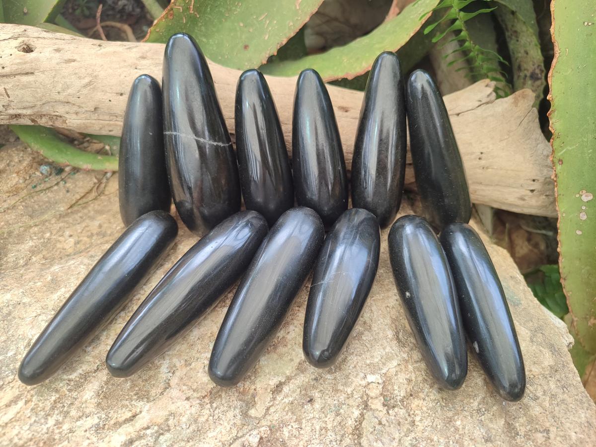 Polished Black Basalt Massage Wands x 12 From Madagascar - Toprock Gemstones and Minerals 