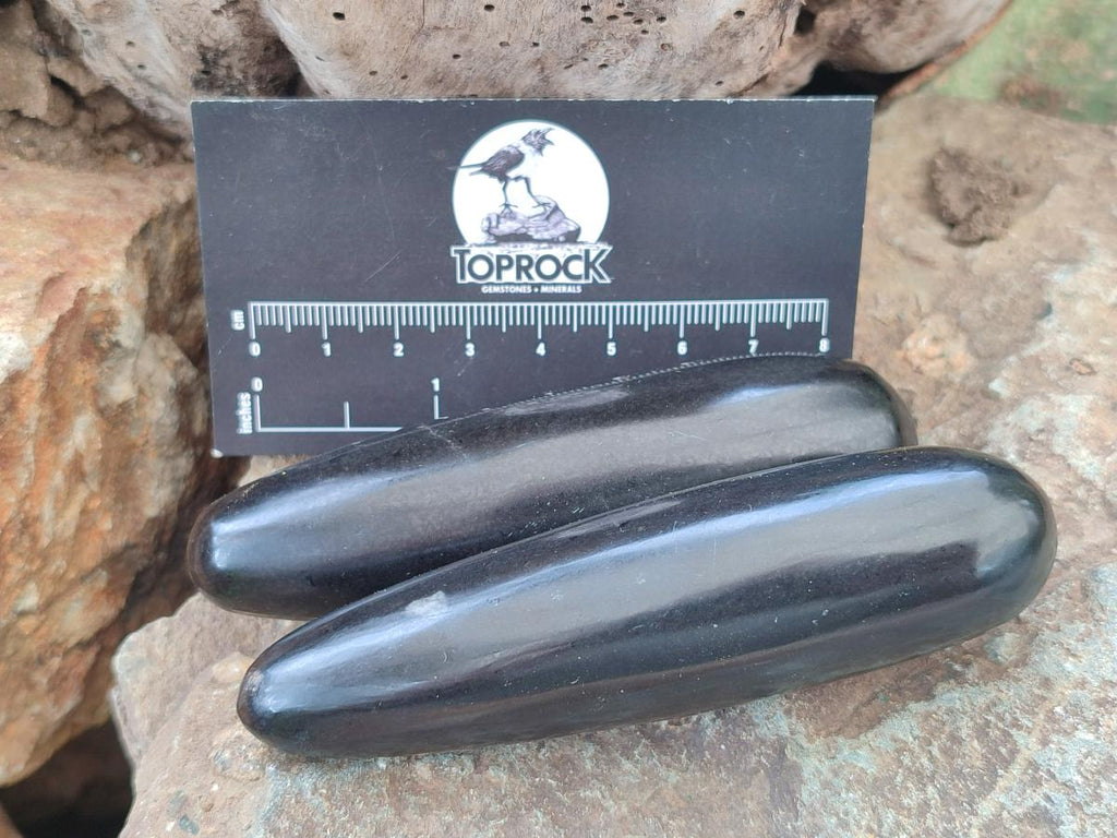 Polished Black Basalt Massage Wands x 12 From Madagascar - Toprock Gemstones and Minerals 