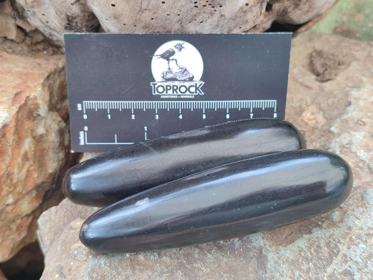 Polished Black Basalt Massage Wands x 12 From Madagascar - Toprock Gemstones and Minerals 