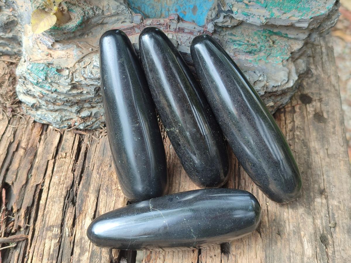 Polished Black Basalt Massage Wands x 12 From Madagascar - Toprock Gemstones and Minerals 