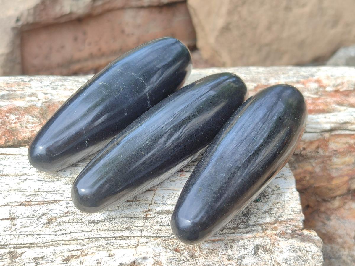 Polished Black Basalt Massage Wands x 12 From Madagascar - Toprock Gemstones and Minerals 