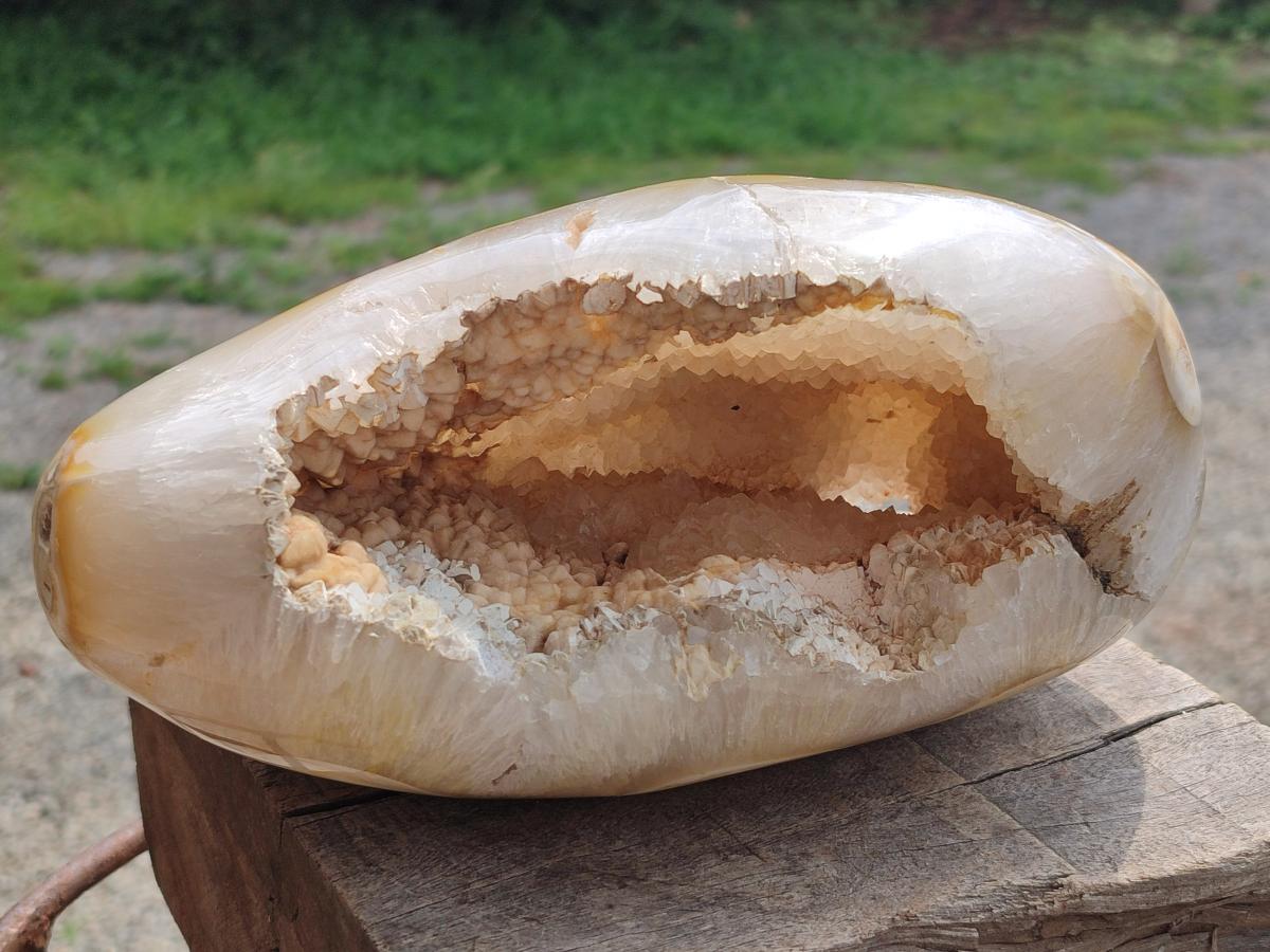 Polished and Natural Large Coral Flower Agate Geode x 1 From Antsahalova, Madagascar - Toprock Gemstones and Minerals 