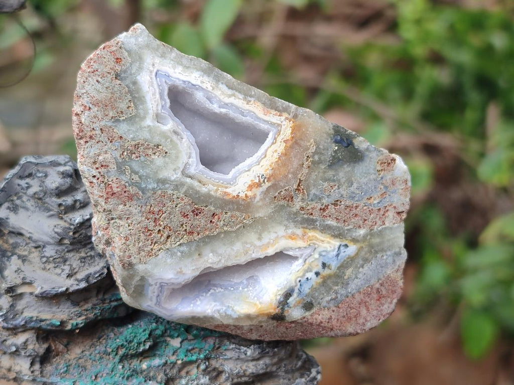 Polished One Side Blue Lace Agate Geodes x 12 From Nsanje, Malawi - Toprock Gemstones and Minerals 