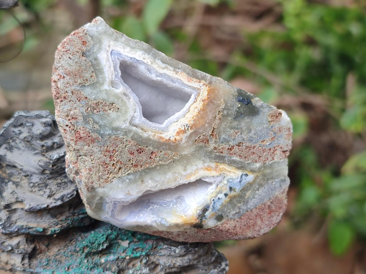 Polished One Side Blue Lace Agate Geodes x 12 From Nsanje, Malawi - Toprock Gemstones and Minerals 
