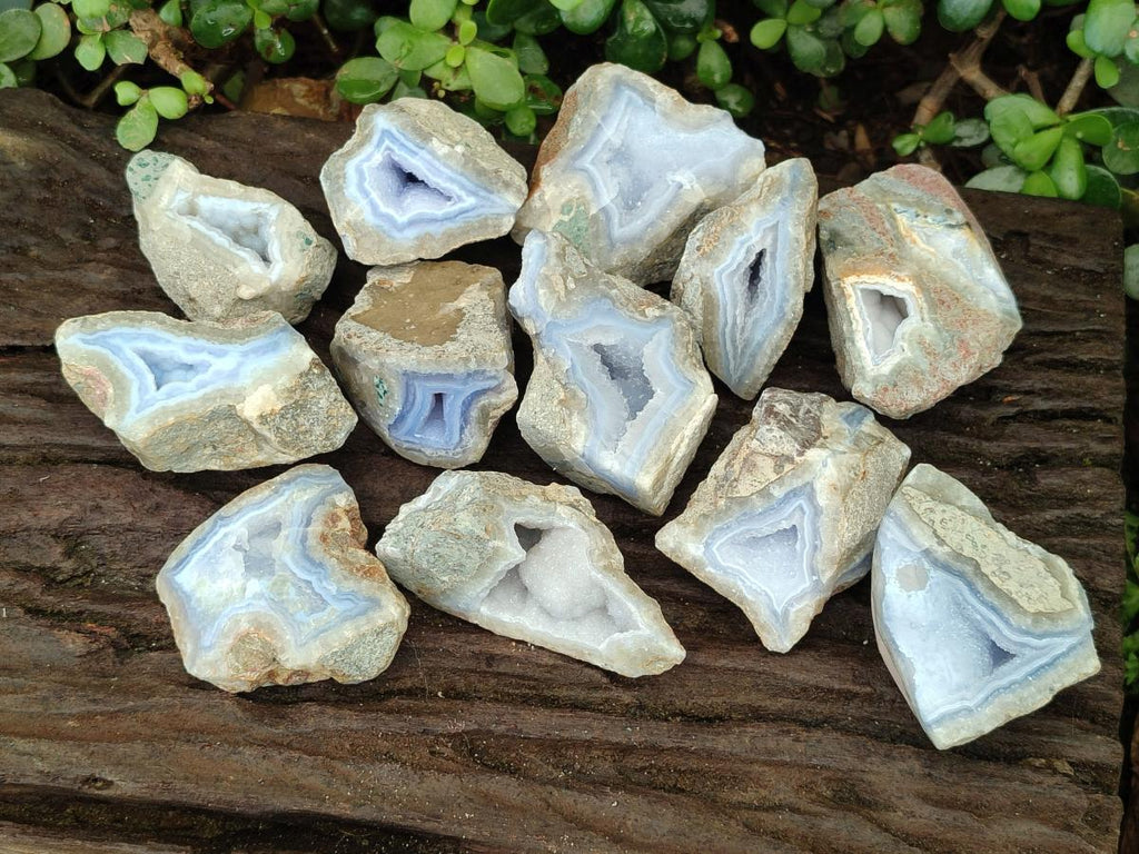 Polished One Side Blue Lace Agate Geodes x 12 From Nsanje, Malawi - Toprock Gemstones and Minerals 