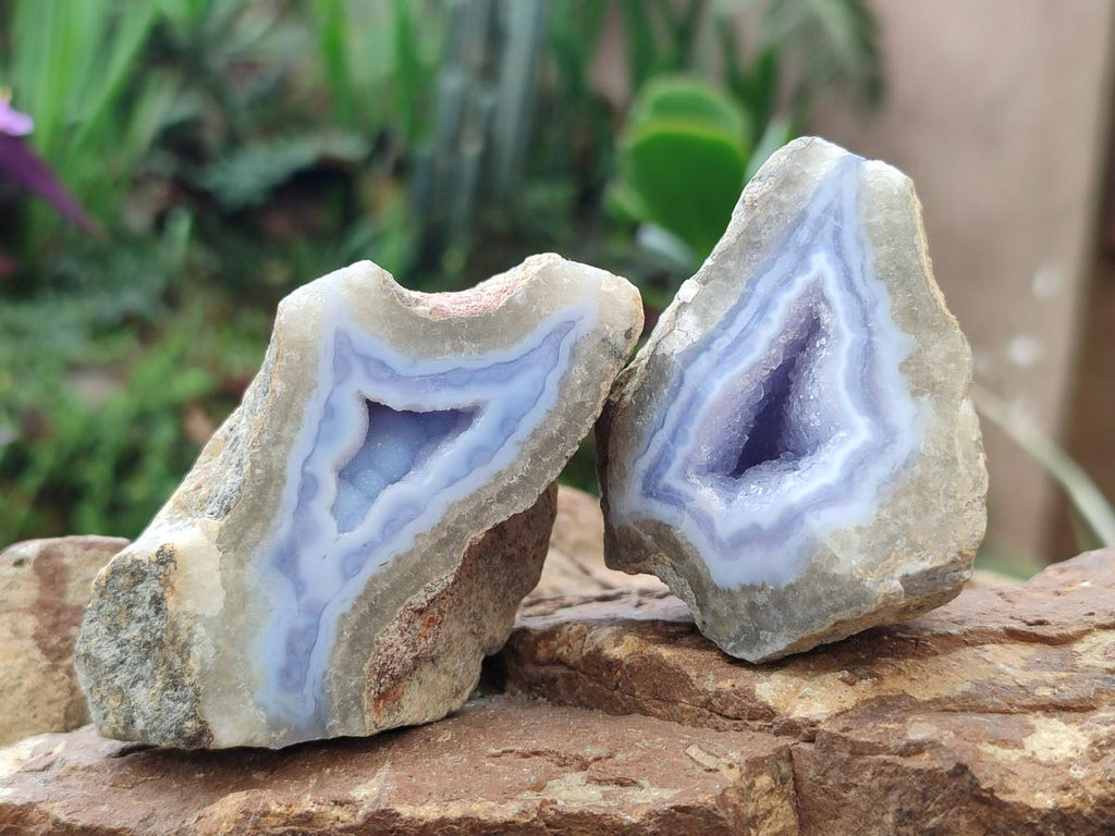 Polished One Side Blue Lace Agate Geodes x 12 From Nsanje, Malawi - Toprock Gemstones and Minerals 