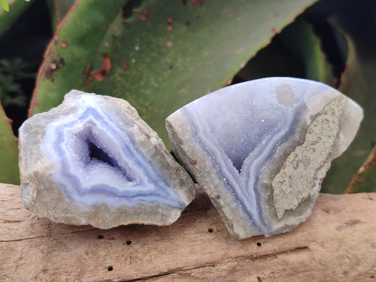 Polished One Side Blue Lace Agate Geodes x 12 From Nsanje, Malawi - Toprock Gemstones and Minerals 