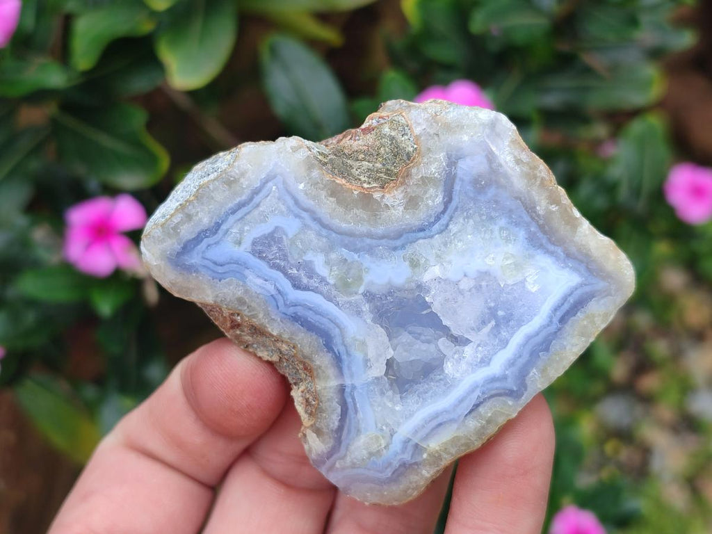 Polished One Side Blue Lace Agate Geodes x 12 From Nsanje, Malawi - Toprock Gemstones and Minerals 