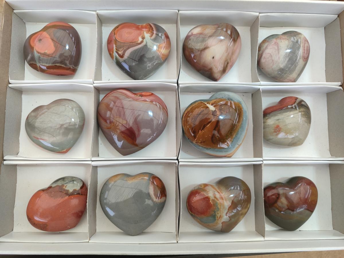 Polished Polychrome Jasper Hearts x 12 From Androka, Madagascar - Toprock Gemstones and Minerals 